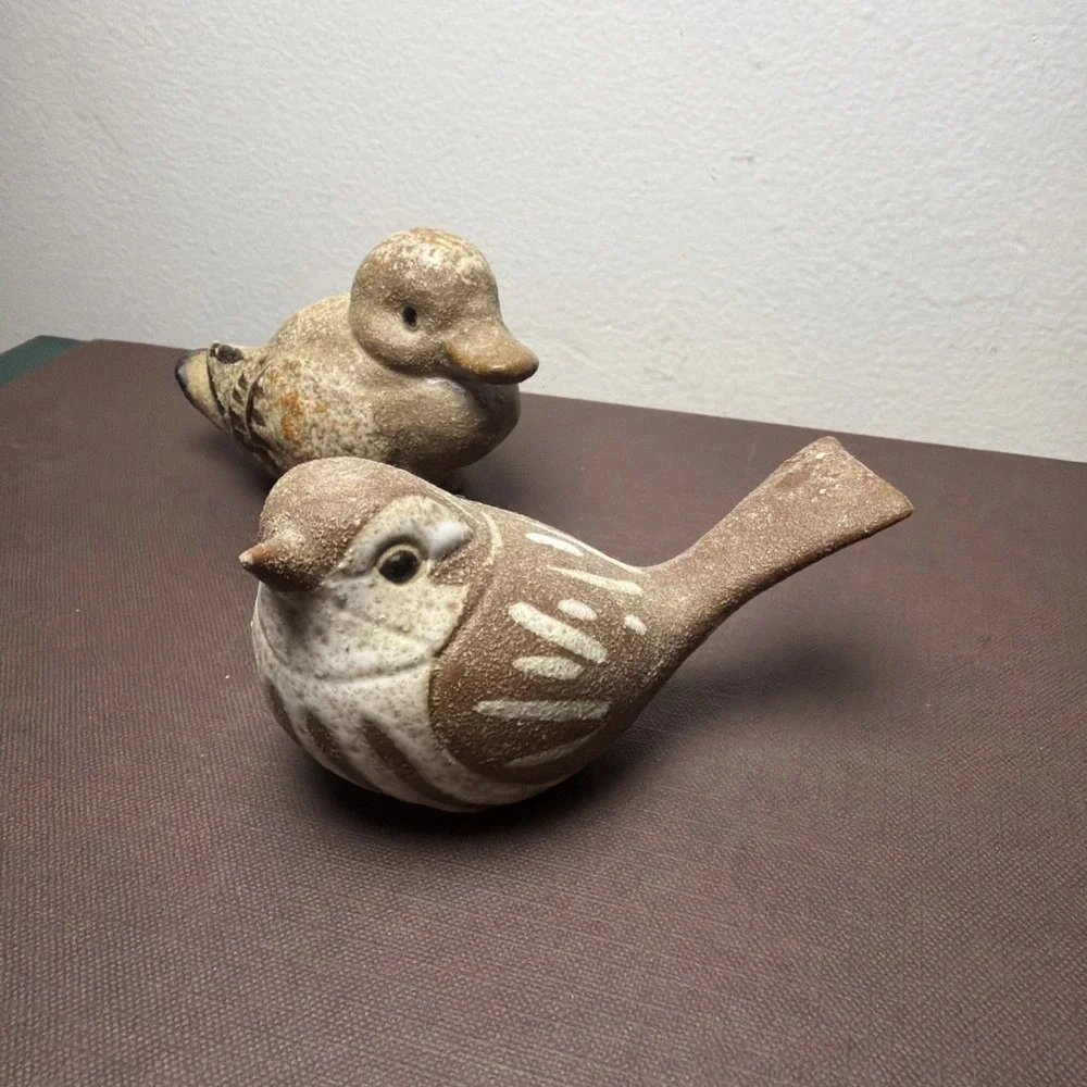 Vintage Stoneware Schmid Brothers Pottery Bird & Duck Figurine Pair Cottagecore